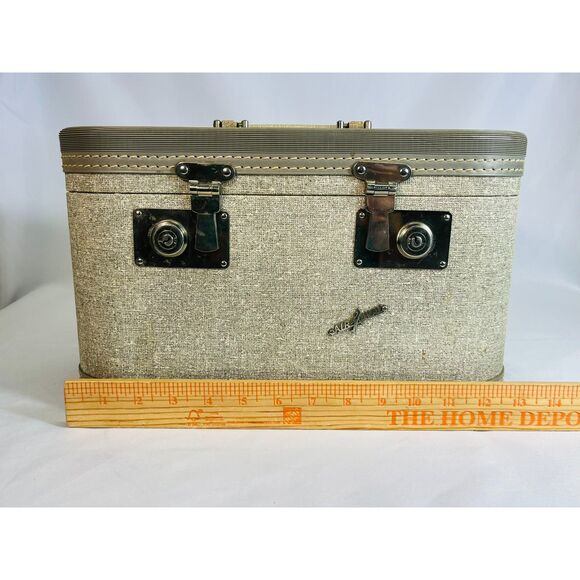 Vintage Air Away Mid Century Train Case Gray Tweed W/ Tray & Key - Picture 14 of 14